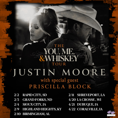 Justin Moore Announces 2023 ﻿“You, Me, And Whiskey Tour” With Priscilla Block