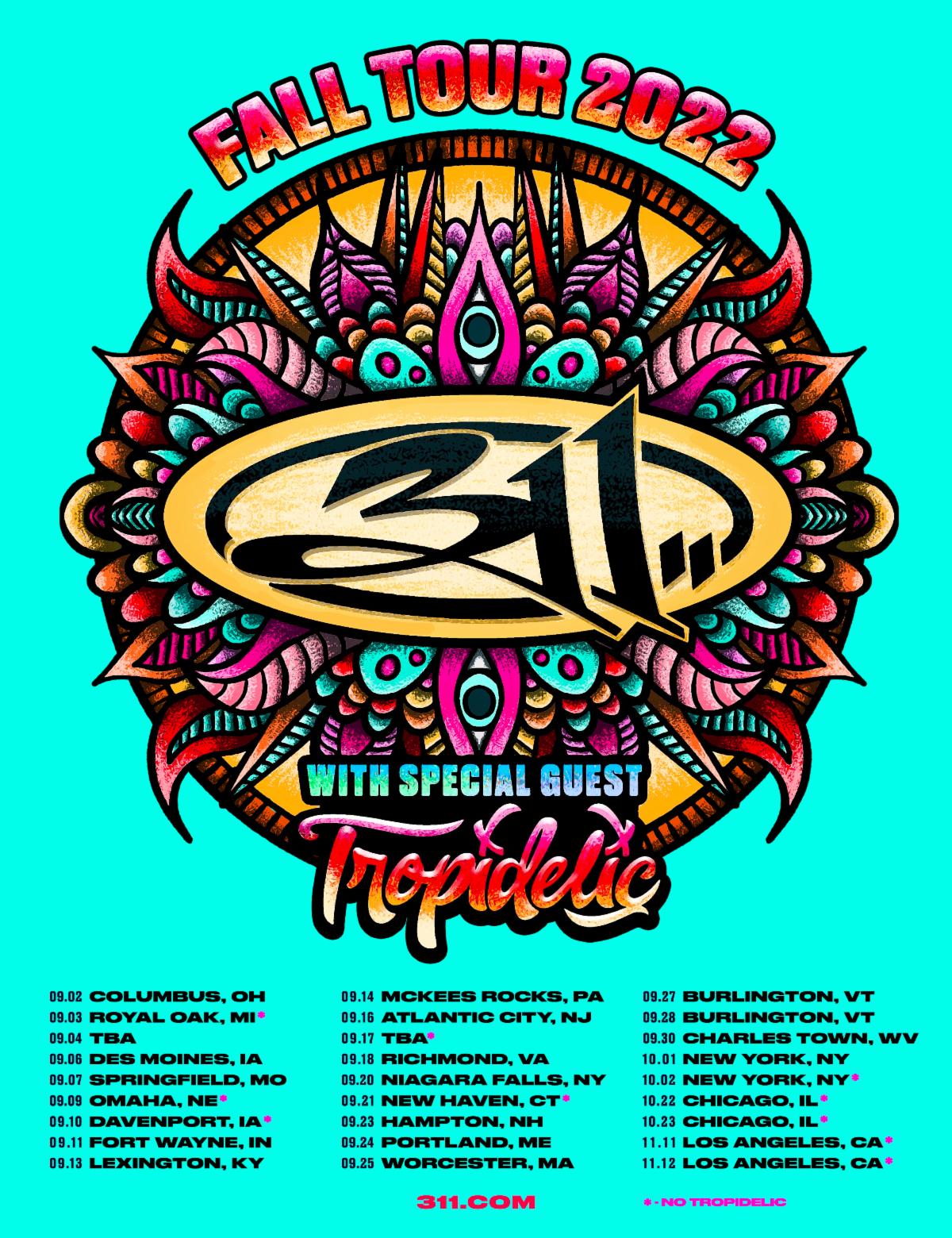 311 Announces FALL TOUR 2022 Tickets & VIP Packages on sale this week